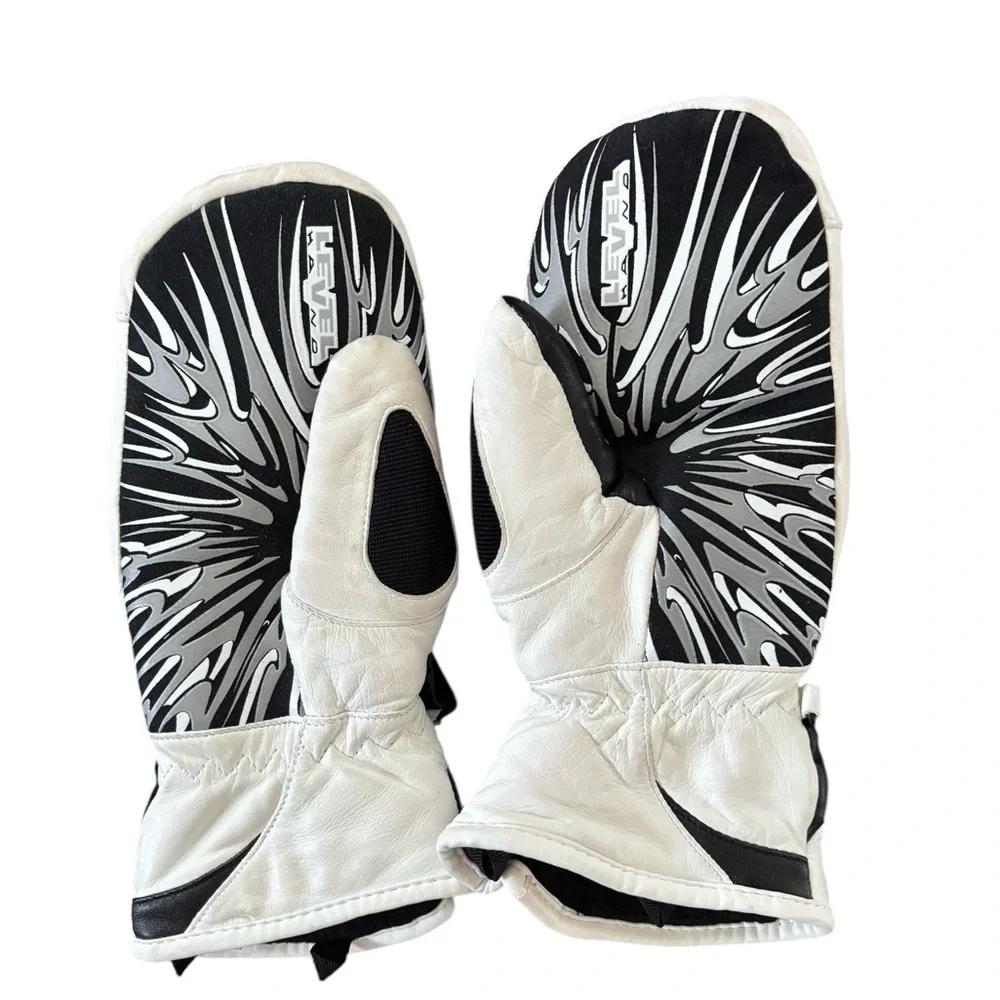 Level Women’s White Goat Leather Race Mitt Sz M/8 Adjustable Wrist Lined Grips